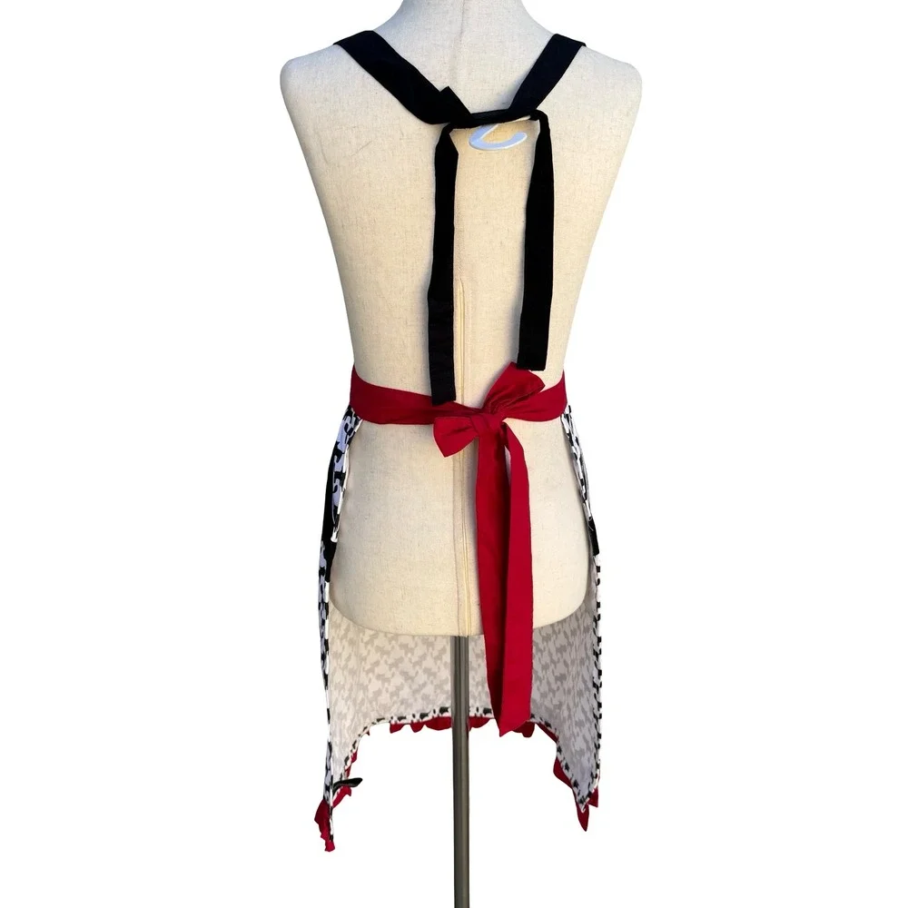 Cynthia Rowley New York Kitsch Apron Black White Chevron Cat Print Ruffle New